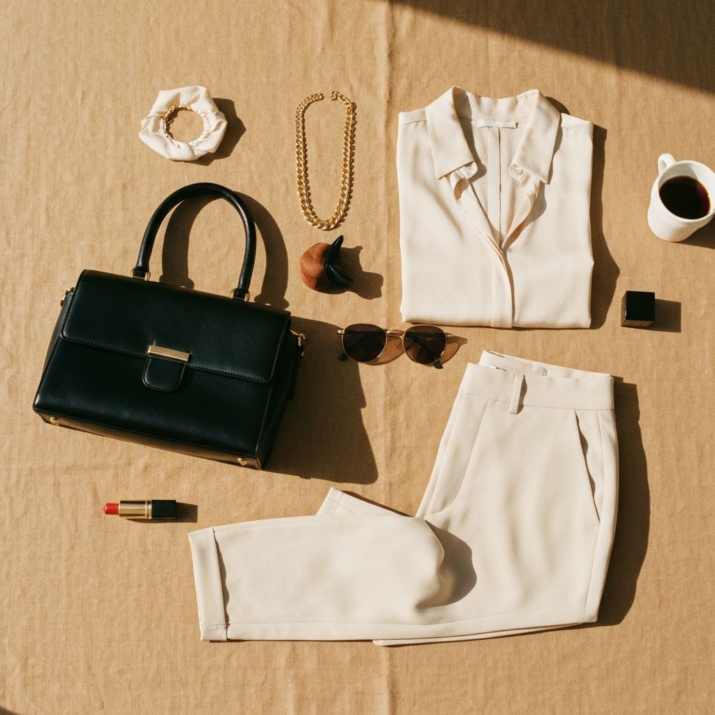 Curated wardrobe flat lay